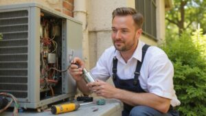 AC capacitor replacement for an air conditioner during professional repair