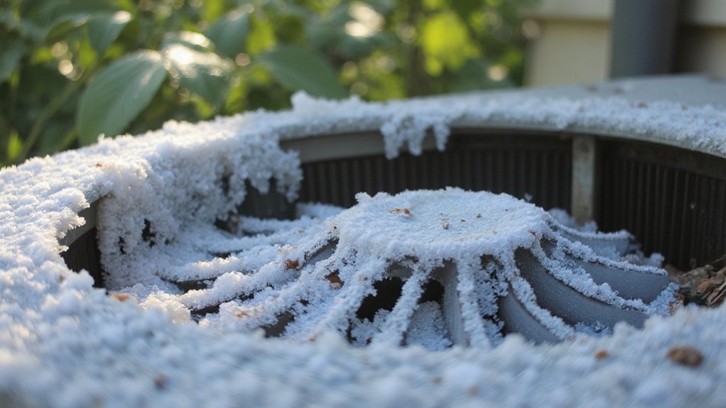 Air conditioner unit covered in ice due to airflow or refrigerant issues