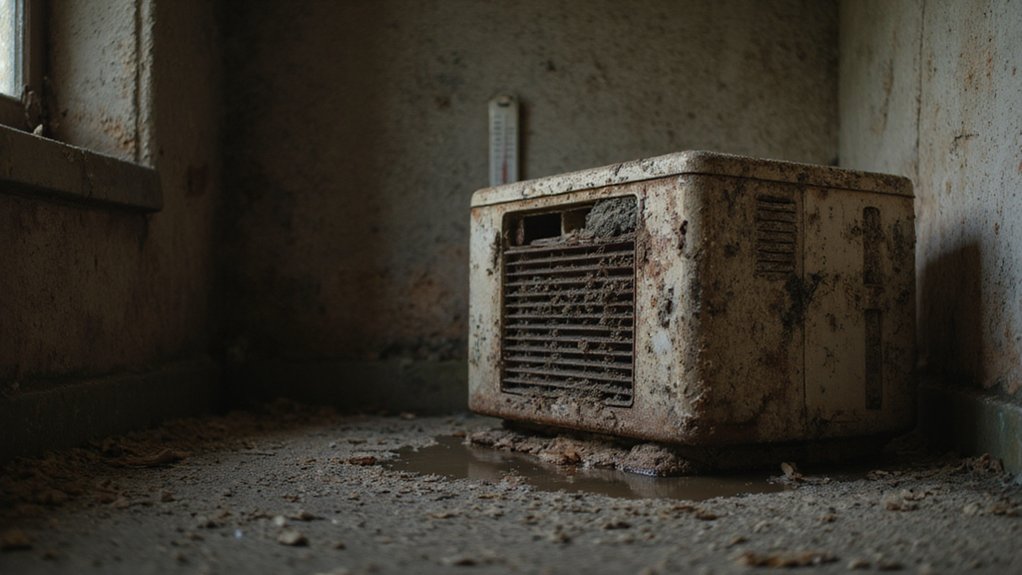 Air conditioner with dirty filter showing effects of poor AC maintenance in a home