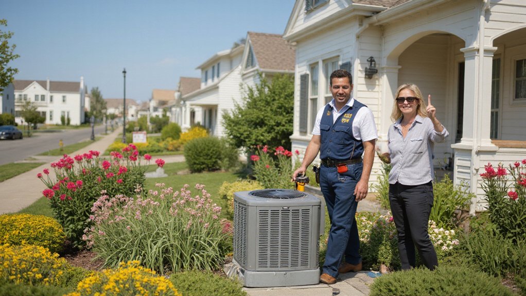 ac-repair-service-near-you-technician-working AC repair technician inspecting a home air conditioning unit for repair service