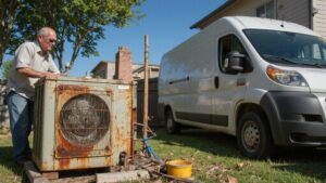 HVAC contractor replacing a residential AC system