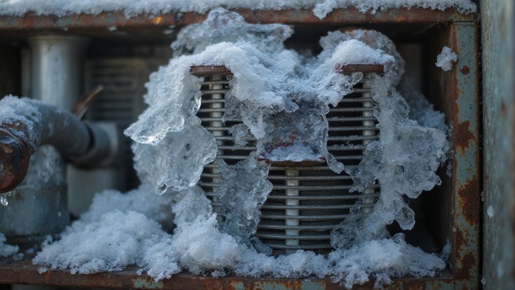 Frozen evaporator coil inside an air conditioner caused by poor airflow