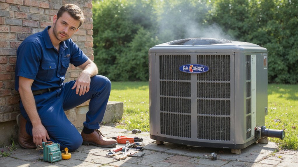 emergency-air-conditioning-service-call HVAC technician responding to an emergency air conditioning service call