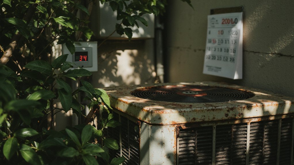 Old outdoor AC unit showing signs of wear and aging